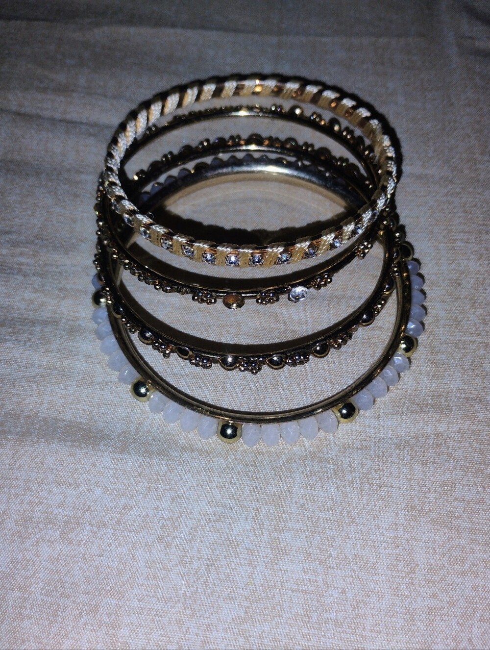 Gold and White Stackable Bangle Bracelet Set - Women Jewelry